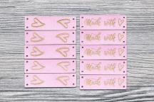 Set van 10  “Hart” kunstlederen labels (roze) - Artikel-nr. 8106