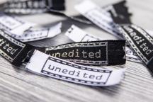 10 geweven katoenen labels 'unedited' - Artikel-nr. 8509