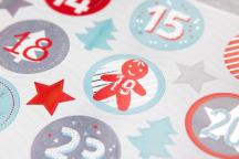 Ronde numerieke advent stickers met zilverreliëf - Artikel-nr. 9203