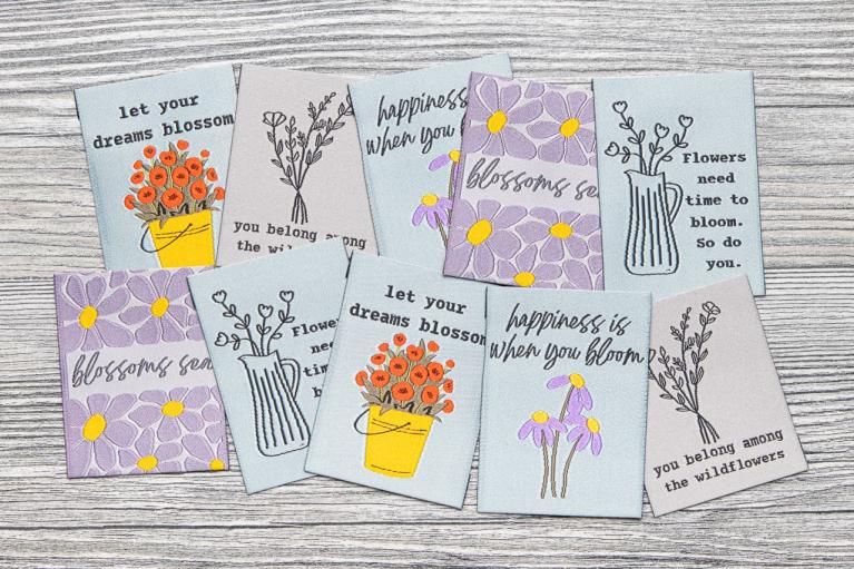 Designer set geweven labels \"Flower-Power\" by Unikati (Artikel-nr. 9125)