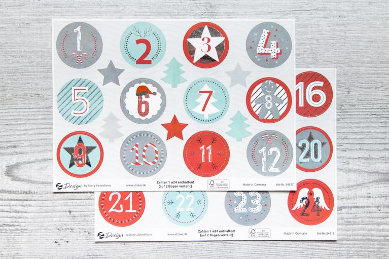 Ronde numerieke advent stickers met zilverreliëf - Artikel-nr. 9203