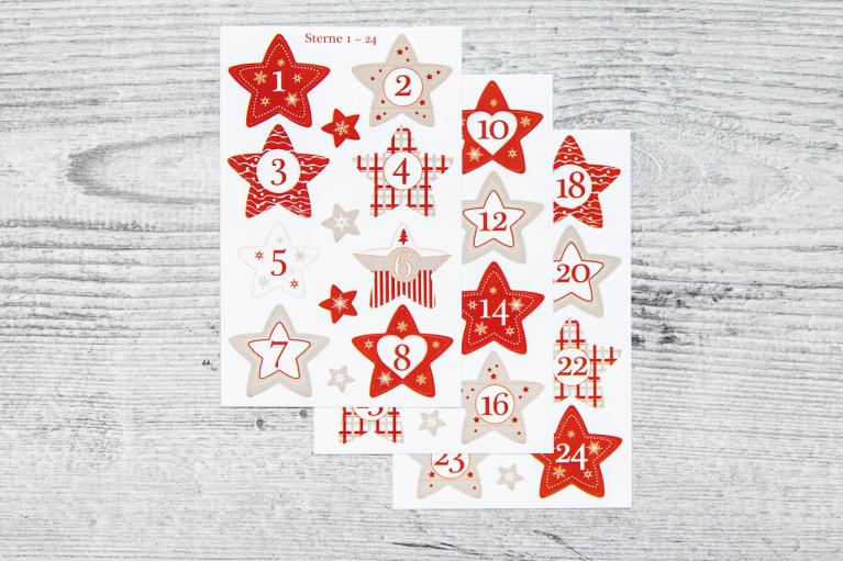 Numerieke kerststickers 1 t/m 24 met steroptiek (Artikel-nr. 9204)