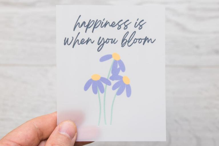 Designer-strijkapplicatie \"happiness is...\" van Unikati – Bag Design (Artikel-nr. 9414)